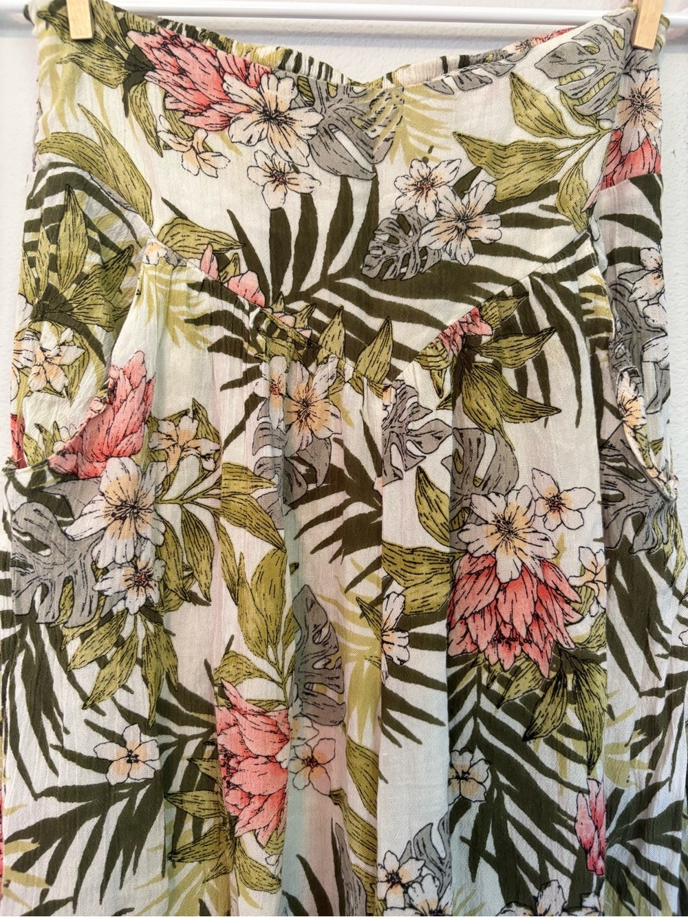 RIPCURL Gauzy Cotton High Rise Green/Pink Floral Wide Leg Cropped Pants Sz XS - Picture 3 of 6